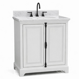 30" Icon Premium Freestanding Solid Wood White Bathroom Vanity with 1 In. Thick Premium Carrara Natural Marble Sink Top with 4 In. Backsplash