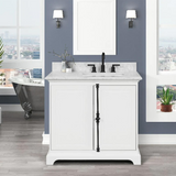 30" Icon Premium Freestanding Solid Wood White Bathroom Vanity with 1 In. Thick Premium Carrara Natural Marble Sink Top with 4 In. Backsplash