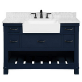 48" Farmington Freestanding Solid Wood Bathroom Vanity in Navy Blue with Carrara Engineered Stone Top with 4 in. Backsplash & Apron Farmhouse Sink