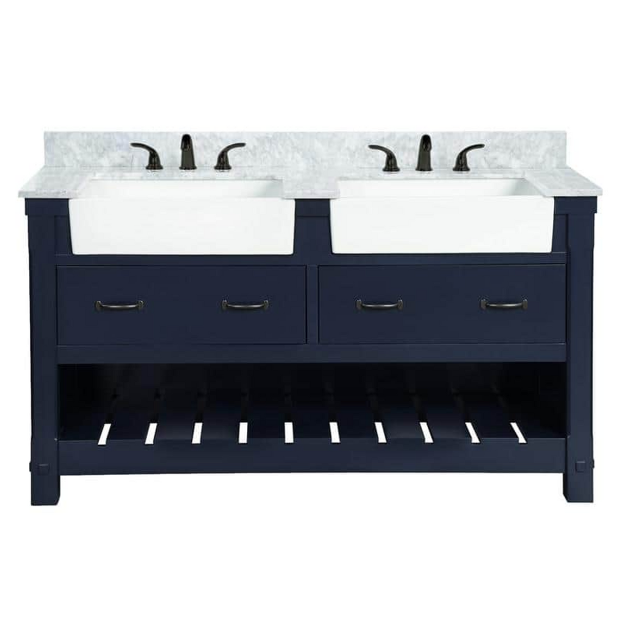 61" Bathroom Vanity in Navy Blue With Double Sink - Premium Farmington Family