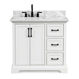 36" Rhoda Freestanding White Solid Wood Bathroom Vanity with Natural Carrara White Marble Sink Top with 4 In. Backsplash