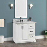 36" Rhoda Freestanding White Solid Wood Bathroom Vanity with Natural Carrara White Marble Sink Top with 4 In. Backsplash