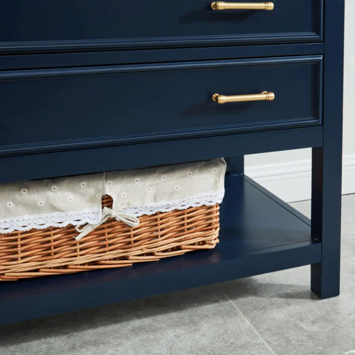 36" Manhattan Freestanding Solid Wood Bathroom Vanity in Navy Blue with Natural Carrara White Marble Sink Top with 4 In. Backsplash