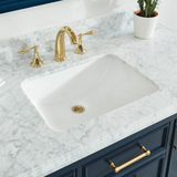 48" Manhattan Freestanding Solid Wood Bathroom Vanity in Navy Blue with Natural Carrara White Marble Sink Top with 4 In. Backsplash