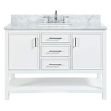 48" Manhattan Freestanding Solid Wood Bathroom Vanity in White with Natural Carrara White Marble Sink Top with 4 In. Backsplash