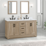 60" Retford Freestanding Solid Wood Bathroom Vanity With Carrara White Engineered Stone Double Sink Top & 4 In. Backsplash in Light wooden finish