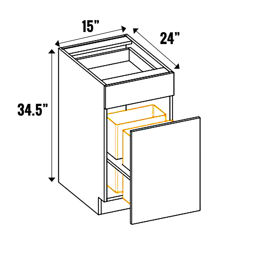 Muratti Textured - Pull Out Double Wastebasket Cabinet - 34.5 Inch Height x 15 Inch Width x 24 Inch Depth - M01-BWB15