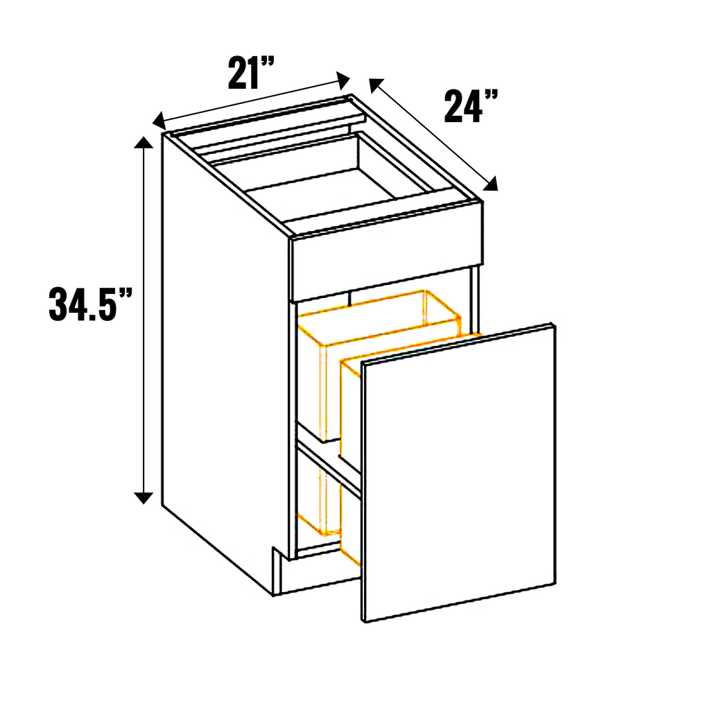 Picasso Textured - Pull Out Double Wastebasket Cabinet - 34.5 Inch Height x 21 Inch Width x 24 Inch Depth - M25-BWB21