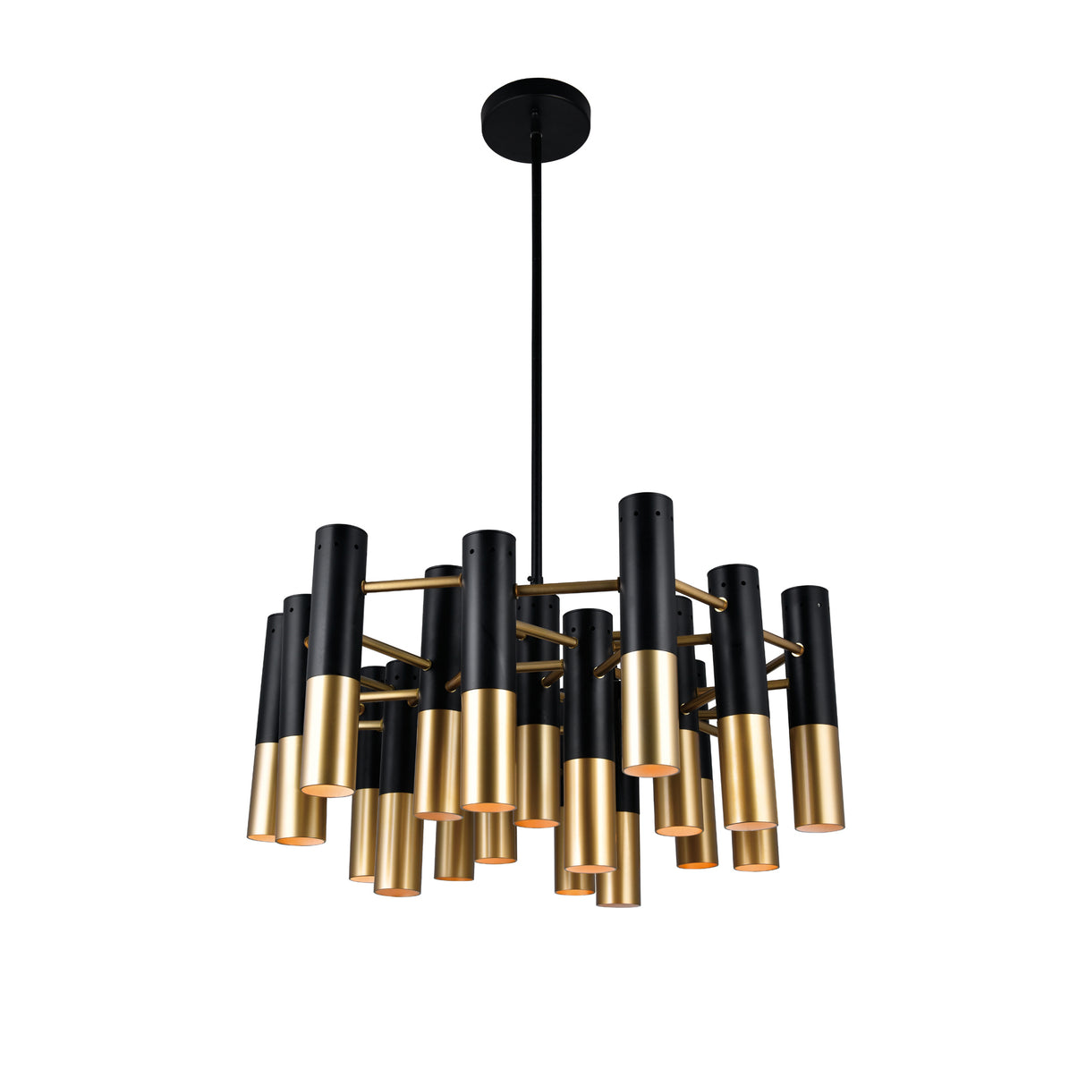 Anem 19 Light Matte Black & Satin Gold Down Chandelier