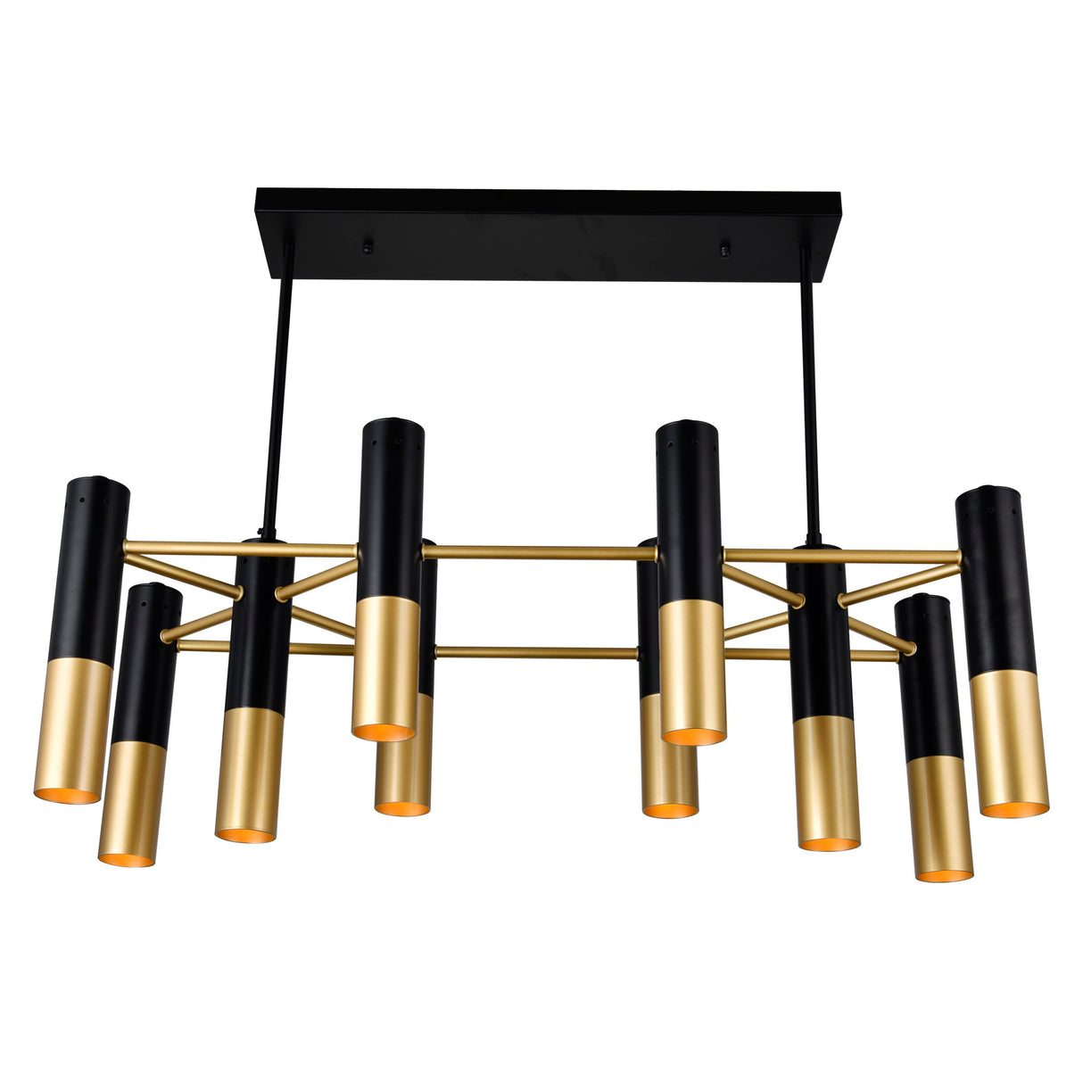Anem 10 Light  Matte Black & Satin Gold Down Chandelier