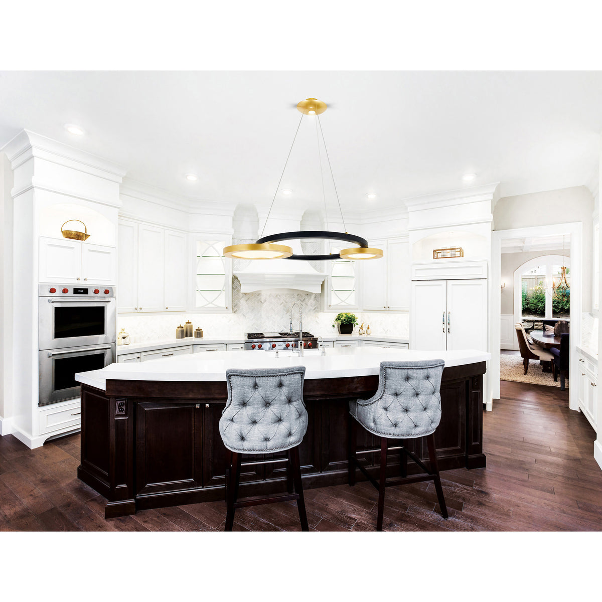 Deux Lunes Integrated LED 29in Sun Gold & Black Chandelier