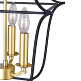Tudor 3 Light 12in Satin Gold & Black Pendant