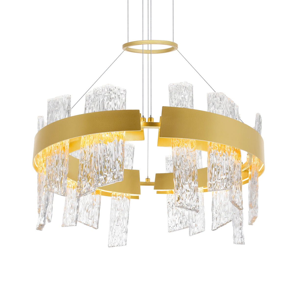 Guadiana Integrated LED 24in Satin Gold Chandelier with Handcrafted Glass