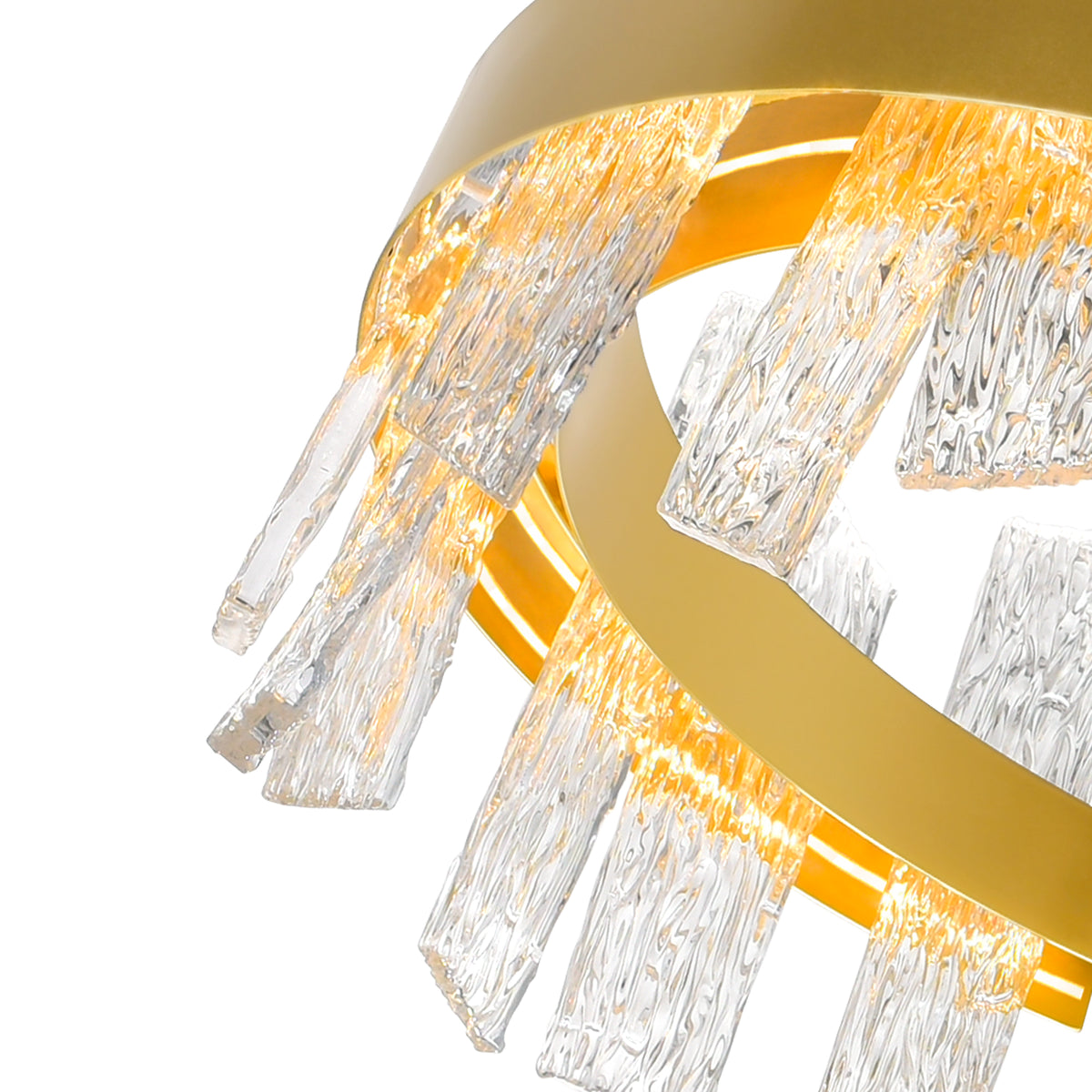 Guadiana Integrated LED 32in Satin Gold Chandelier with Handcrafted Glass