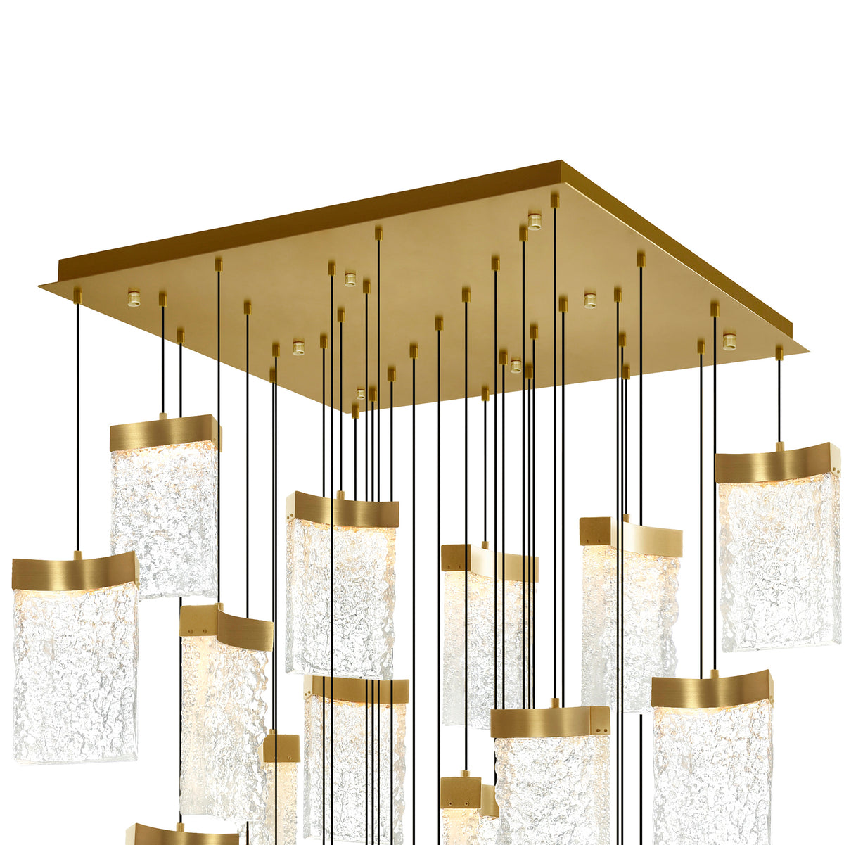 Lava Integrated LED 36in Brass Chandelier with Handcrafted Glass