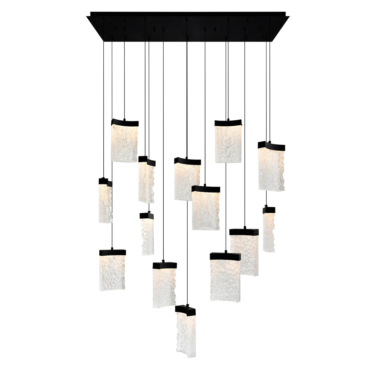 Lava Integrated LED 48in Black Chandelier with Handcrafted Glass