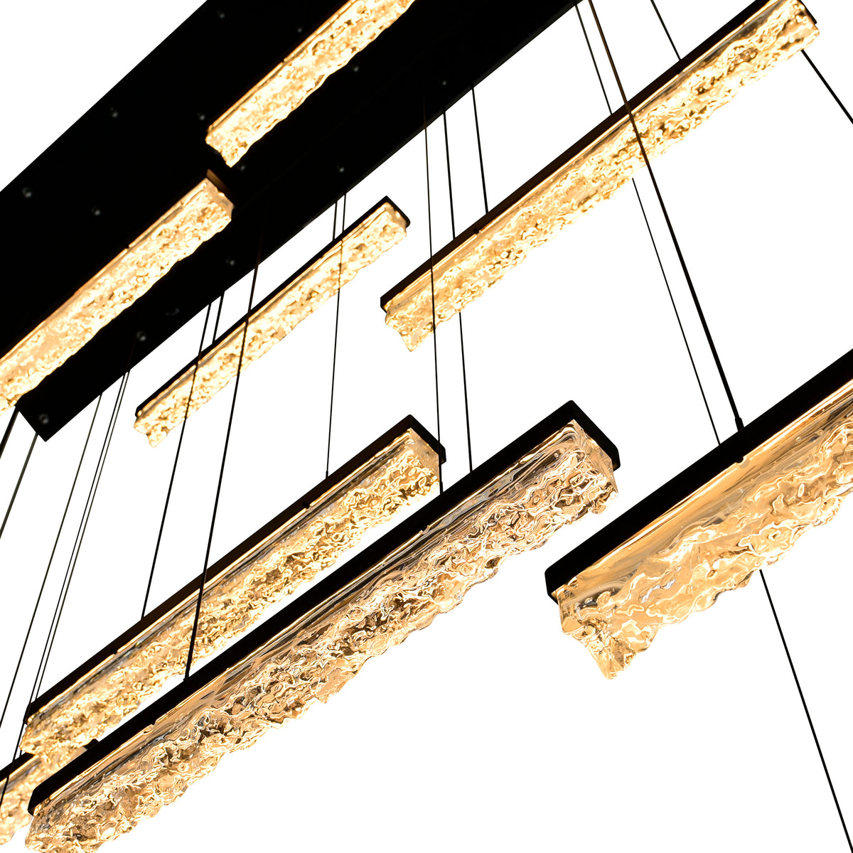 Stagger Integrated LED 48in Black Chandelier with Handcrafted Glass