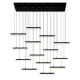 Stagger Integrated LED 60in Black Chandelier with Handcrafted Glass