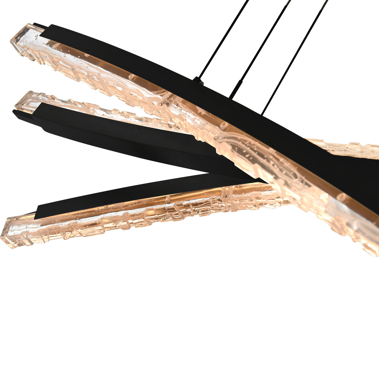 Saber Integrated LED 50in Black Chandelier with Handcrafted Glass