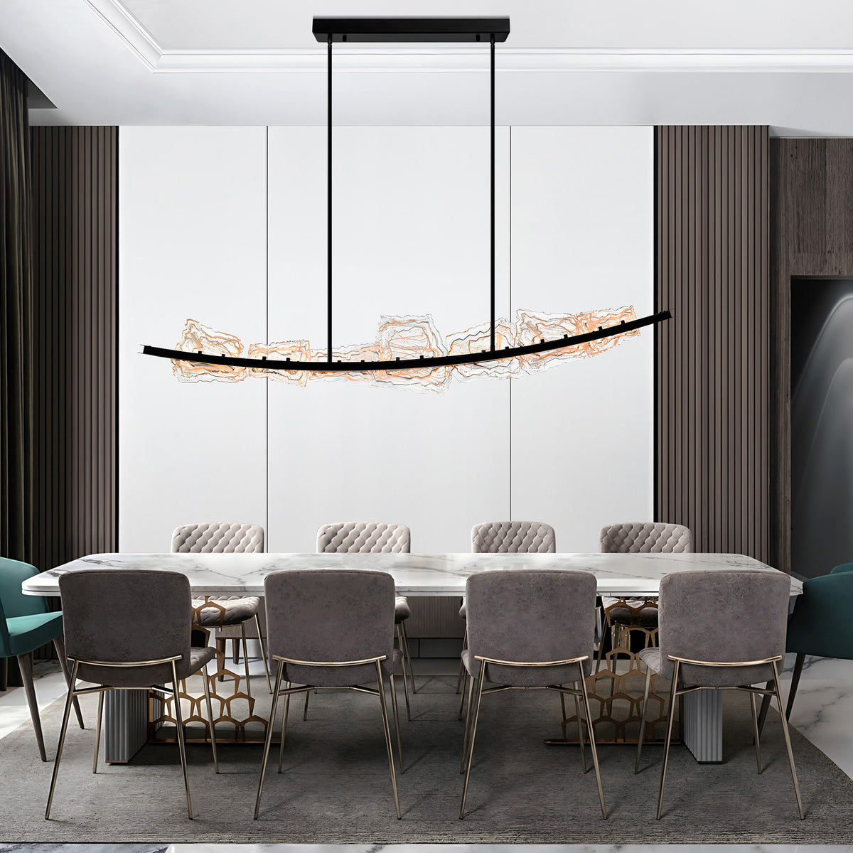 Arcus Integrated LED 70in Black Chandelier with Handcrafted Glass