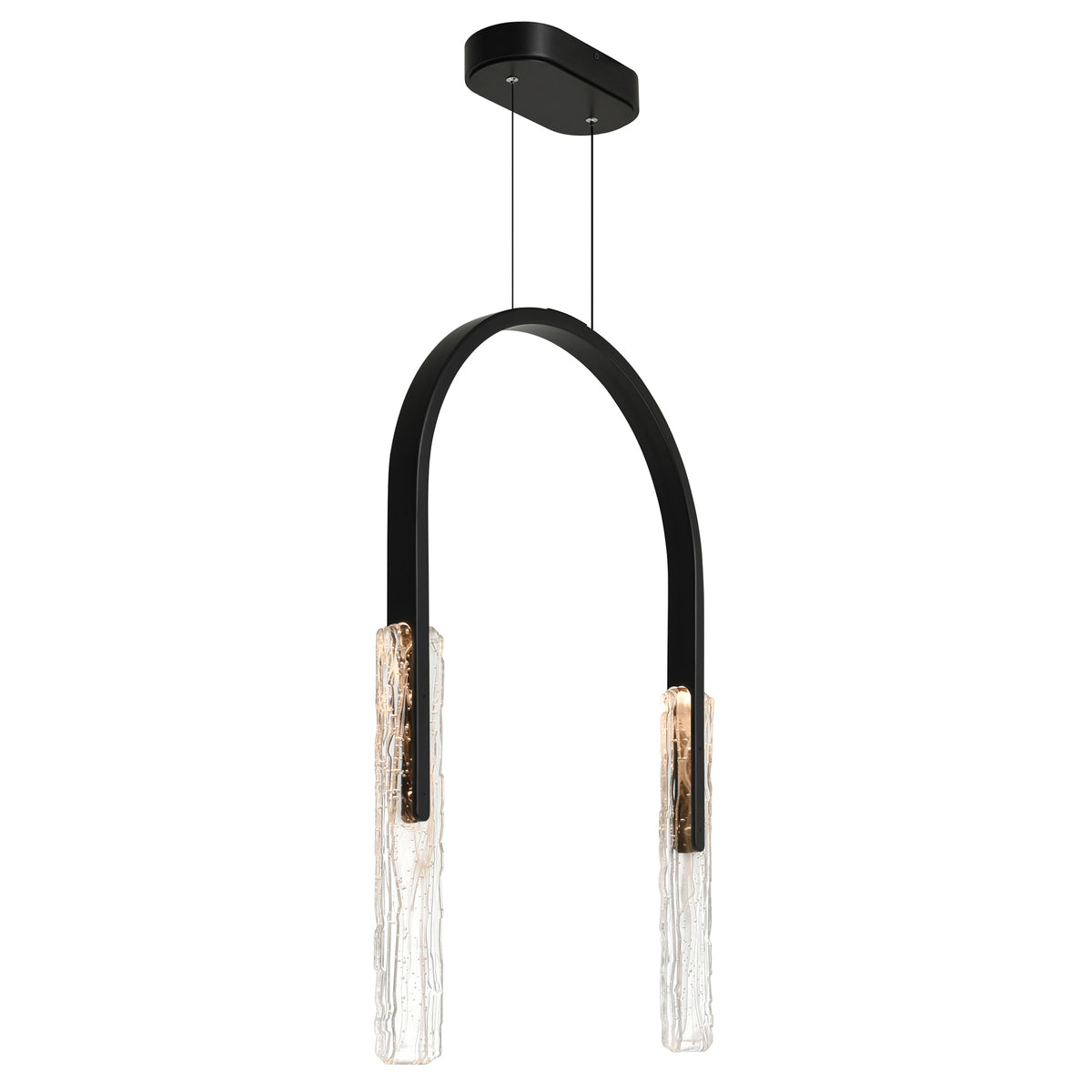 Curva Integrated LED 22in Black Chandelier with Handcrafted Glass