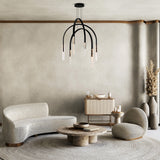 Curva Integrated LED 38in Black Chandelier with Handcrafted Glass