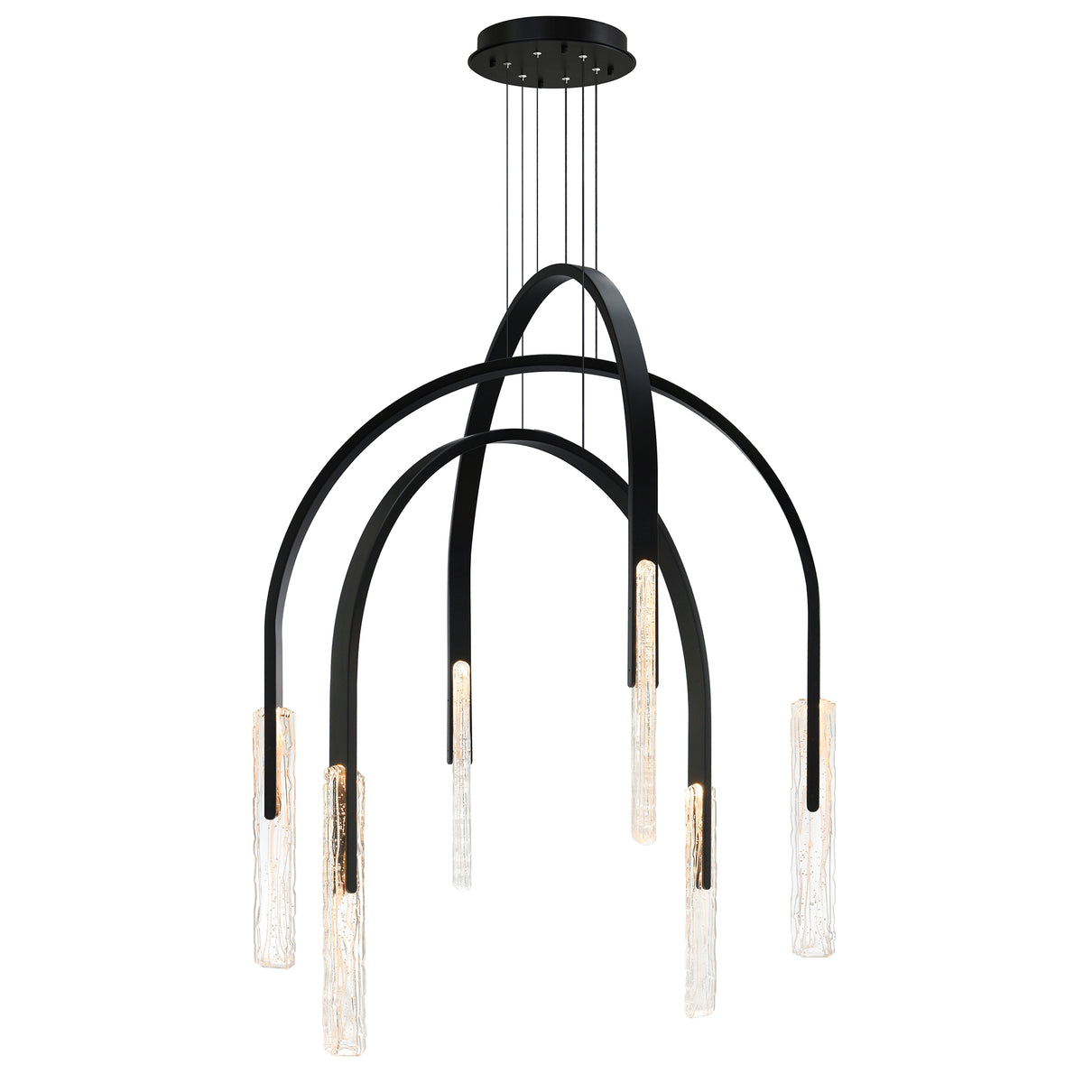 Curva Integrated LED 38in Black Chandelier with Handcrafted Glass
