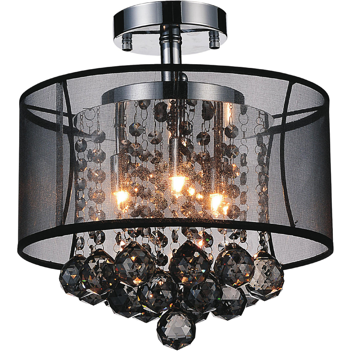 Radiant 3 Light 12in Chrome Drum Shade Flush Mount with Black Shade