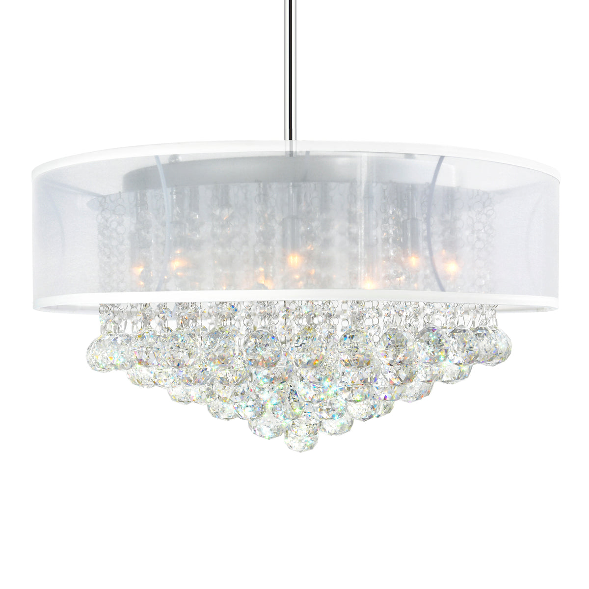 Radiant 12 Light 24in Chrome Drum Shade Chandelier with White Shade