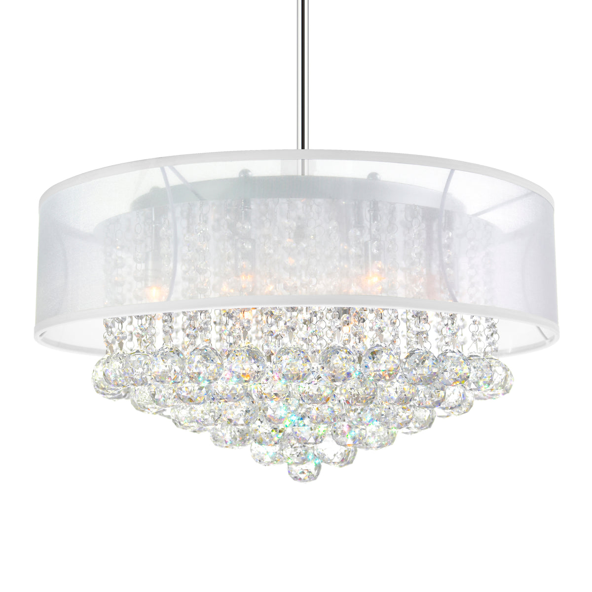 Radiant 12 Light 24in Chrome Drum Shade Chandelier with White Shade