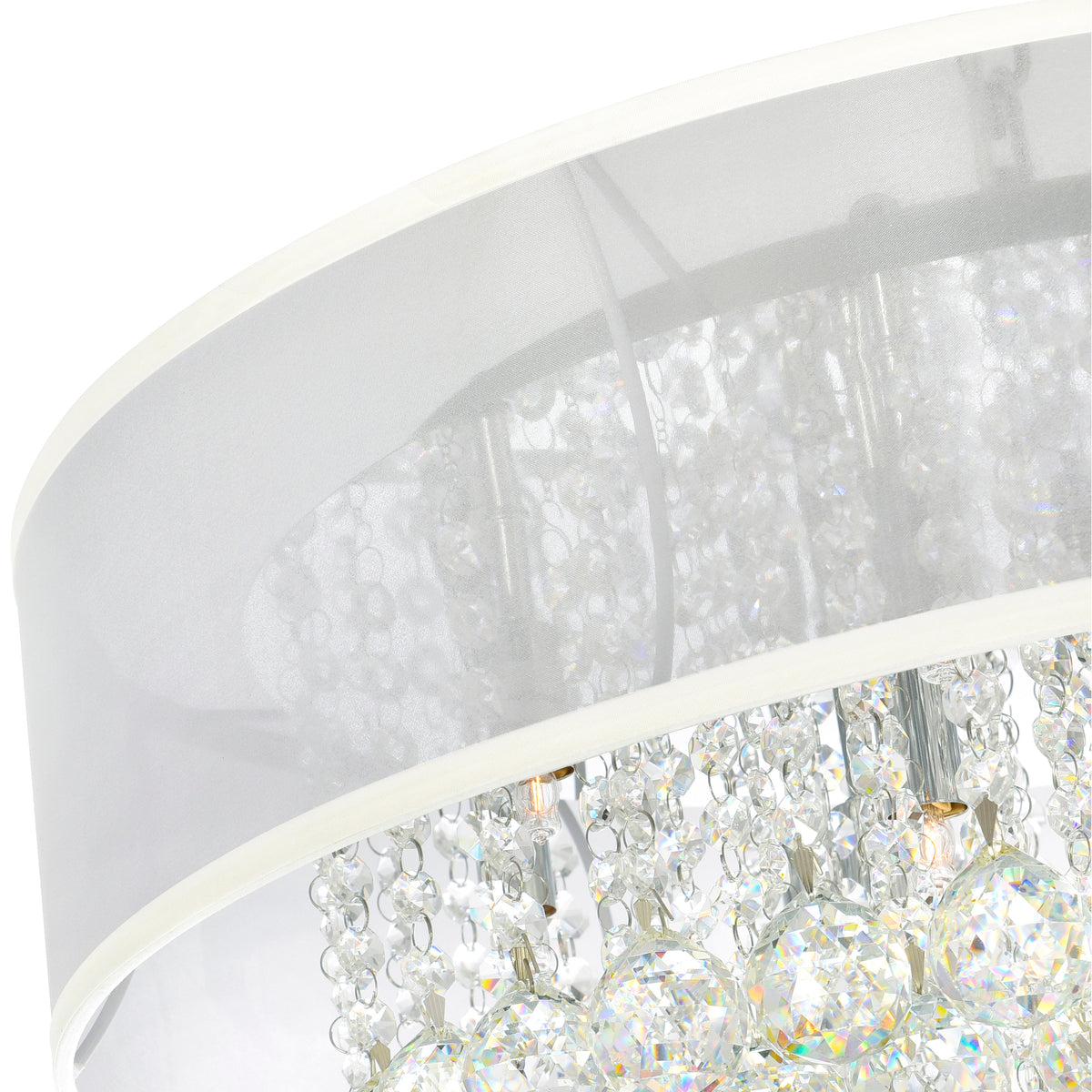 Radiant 12 Light 24in Chrome Drum Shade Chandelier with White Shade