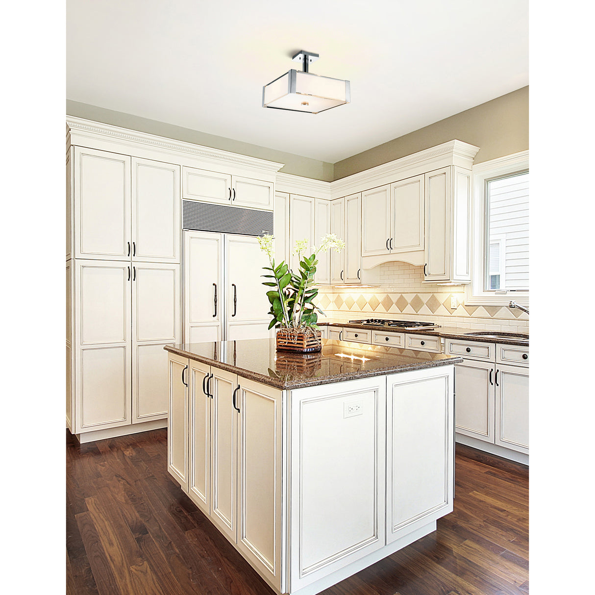 Lucie 4 Light 17in Chrome Square Drum Shade Flush Mount