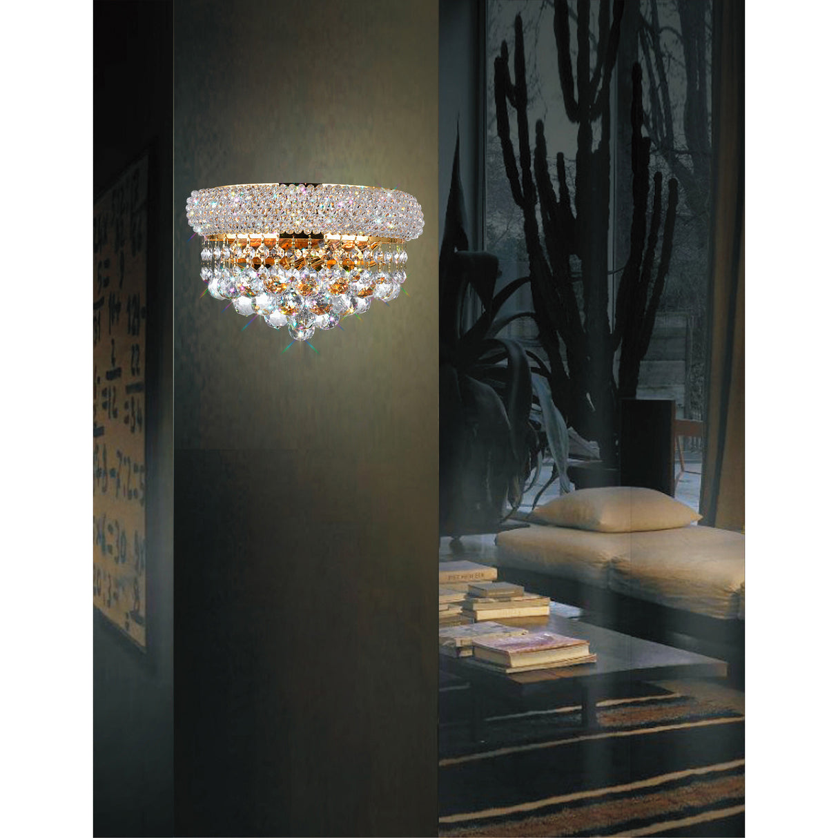 Empire 2 Light 12in Gold Wall Sconce with Crystals