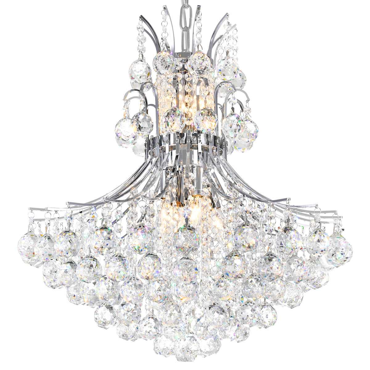 Princess 10 Light 24in Chrome Down Chandelier with Crystals