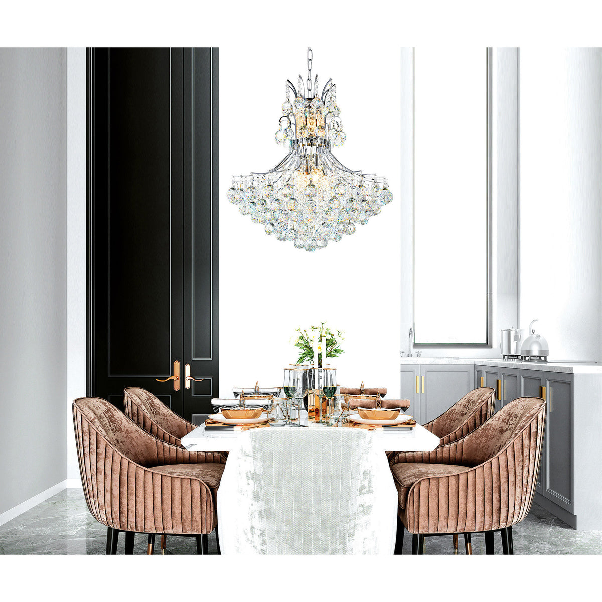 Princess 10 Light 24in Chrome Down Chandelier with Crystals