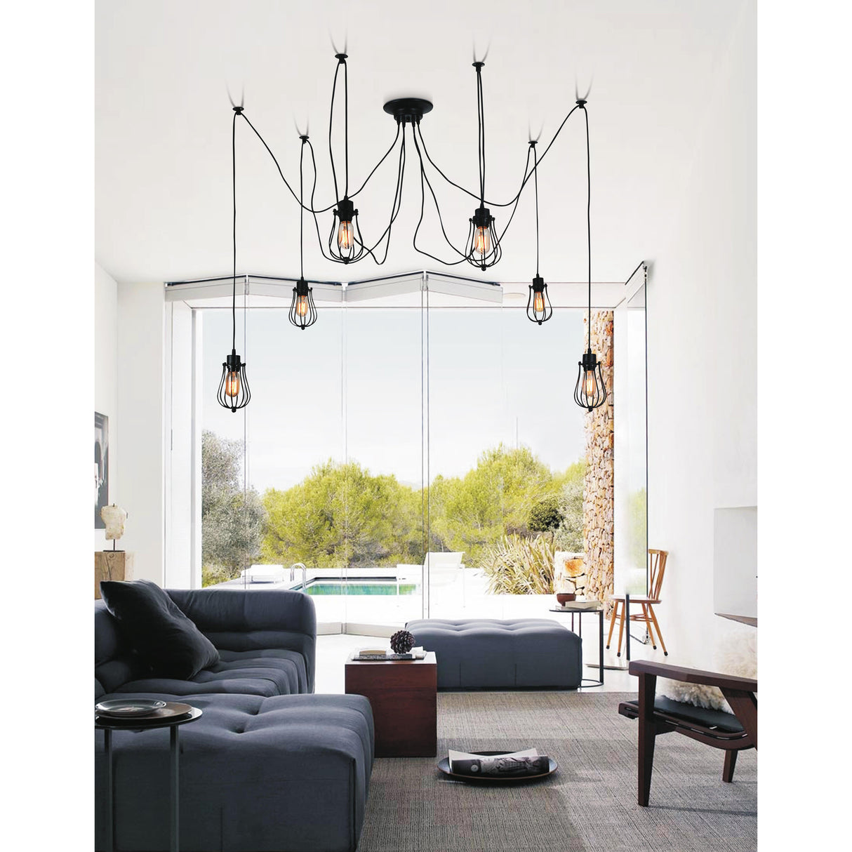 Tomaso 6 Light Black Multi Light Pendant