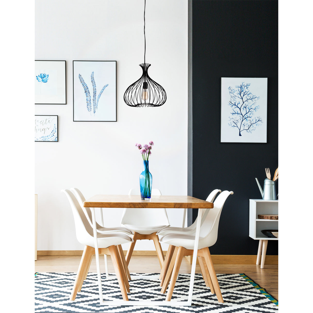 Darleen 1 Light 16in Rustic Black Down Pendant