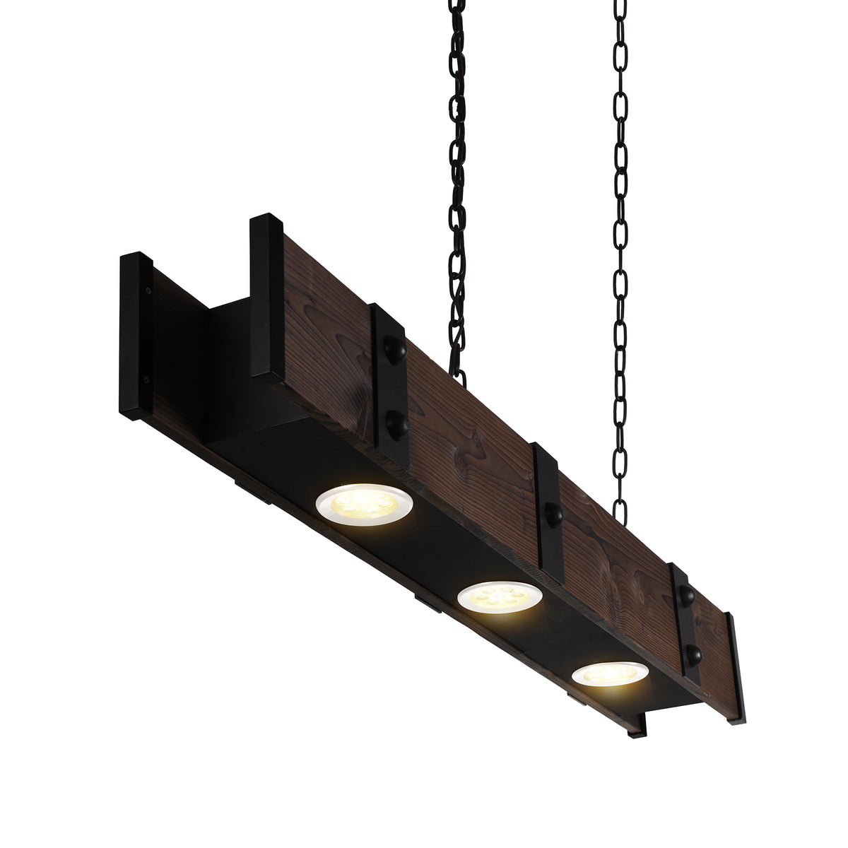 Pago 3 Light 42in Black & Wood Drum Shade Island Light