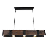Pago 3 Light 42in Black & Wood Drum Shade Island Light