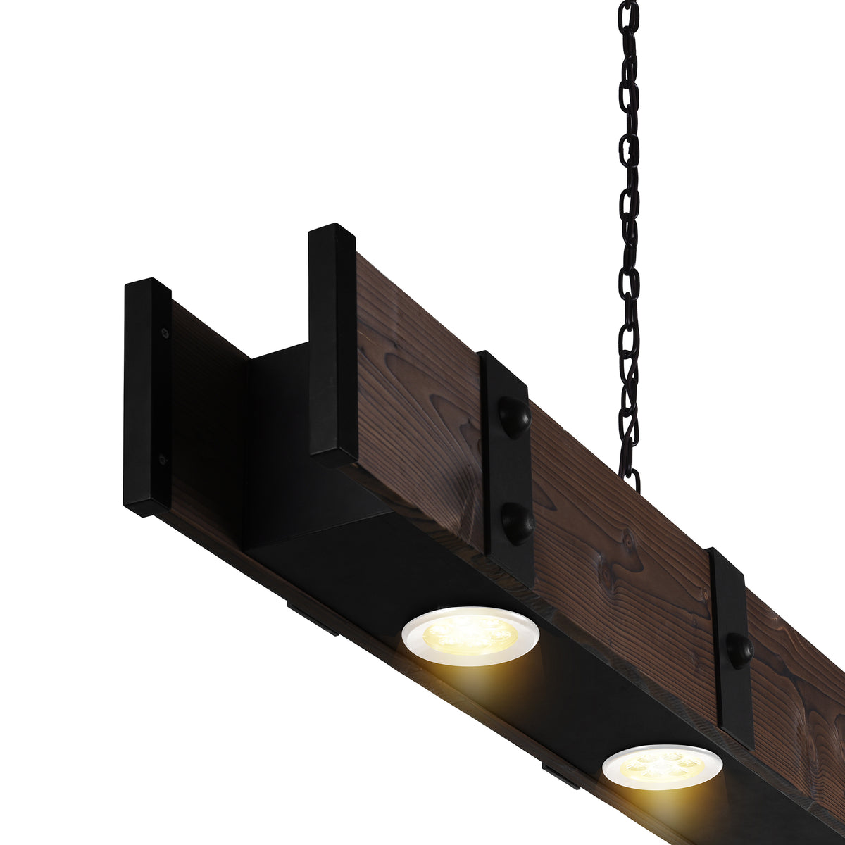 Pago 3 Light 42in Black & Wood Drum Shade Island Light