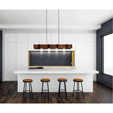 Pago 4 Light 59in Black & Wood Drum Shade Island Light