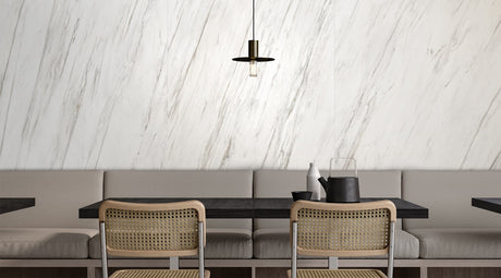 12 x 24 in Majesto Calacatta Cremo Polished Rectified Colorsync Porcelain Tile installed