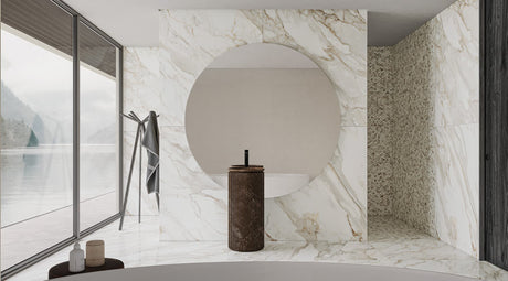 24 x 48 in Majesto Calacatta Oro Honed Rectified Colorsync Porcelain Tile installed