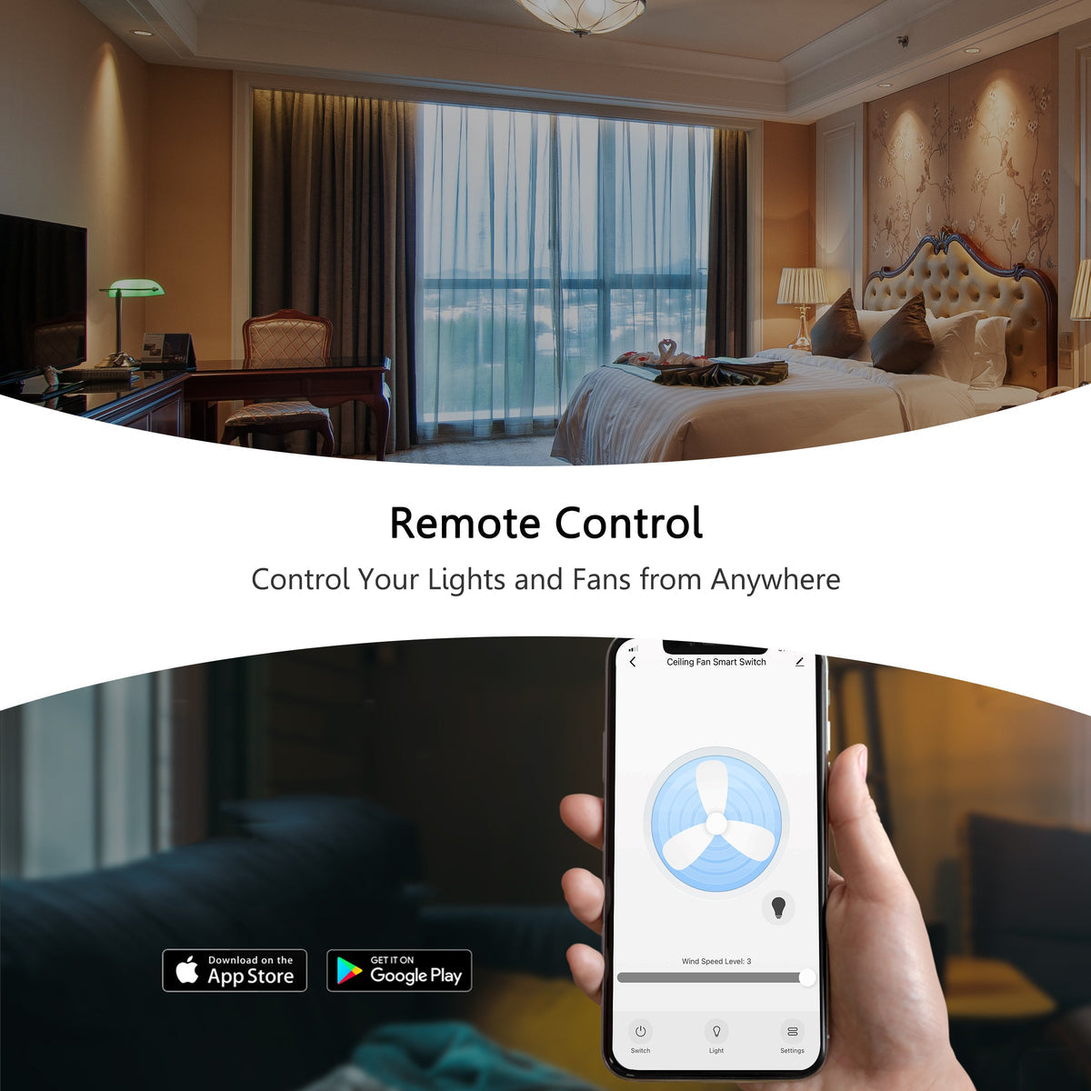 Pilot Smart Wall Switch For Ceiling Fans(1-Gang), Google Assistant, and Siri Shortcuts, Works with Amazon Alexa
