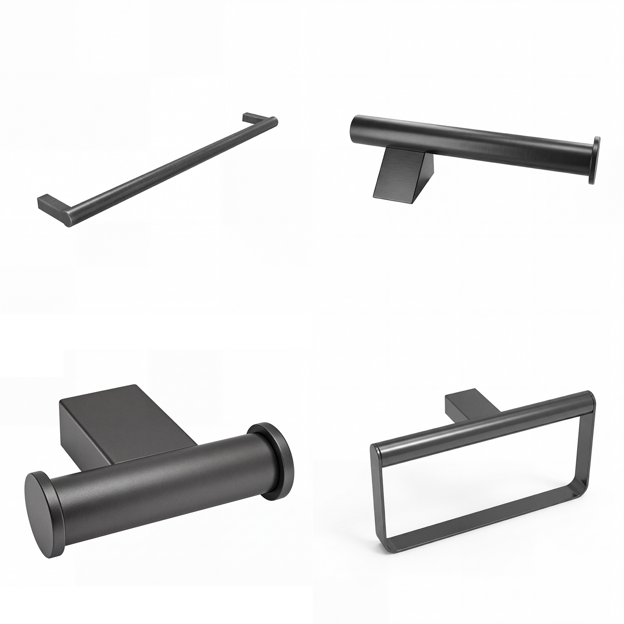 Ivanees 4-Piece Bathroom Accessories Set in Gun Metal Finish – Stainless Steel Robe Hook, Towel Ring, Toilet Paper Holder & Towel Bar