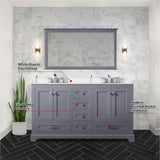 Dukes 60" Dark Grey Double Vanity, White Quartz Top, White Square Sinks and 58" Mirror