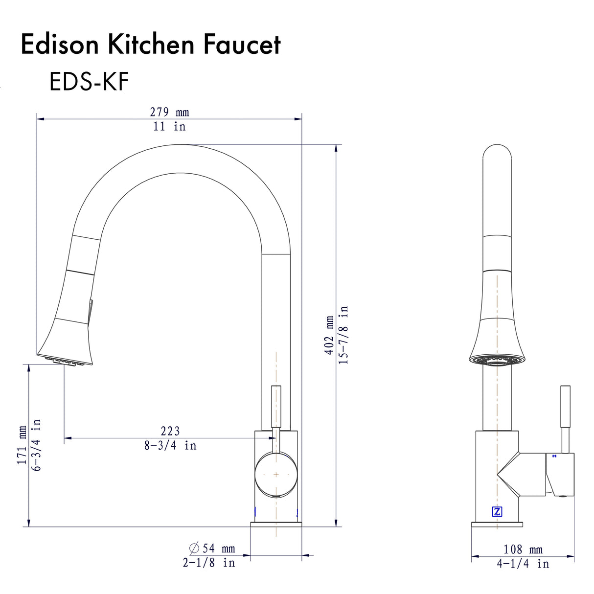 ZLINE Edison Kitchen Faucet in Brushed Nickel (EDS-KF-BN)