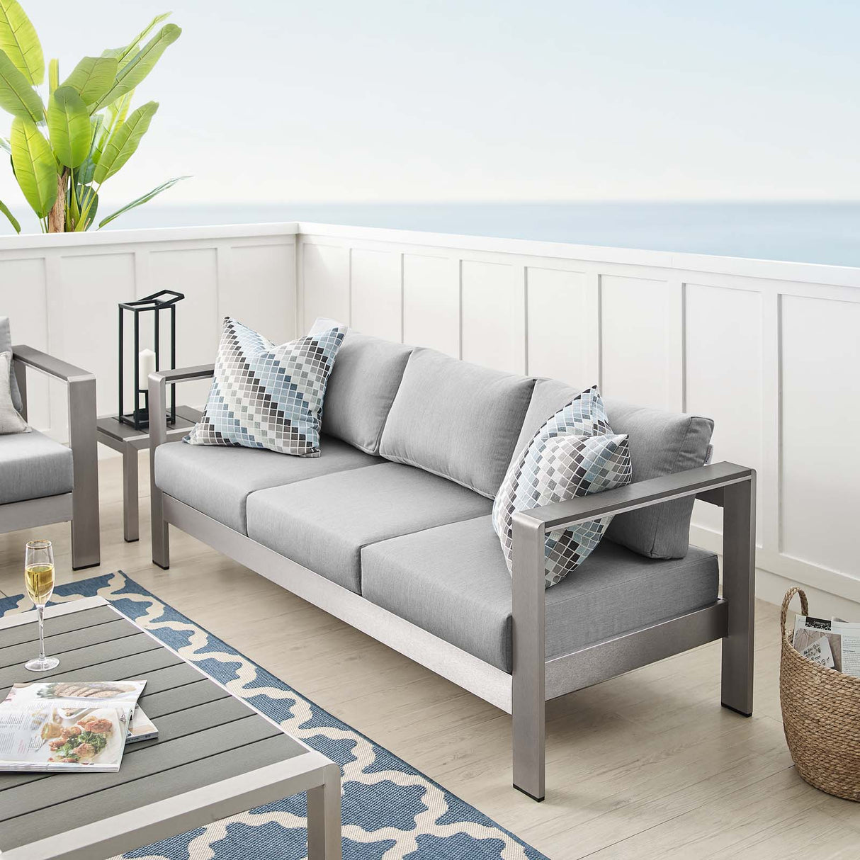 Shore Sunbrella Fabric Aluminum Outdoor Patio Sofa