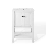 Pearl 24 Inch Vertical Slat Style Freestanding Bathroom Vanity With Ceramic Sink, Open Storage Shelf & 2 Doors