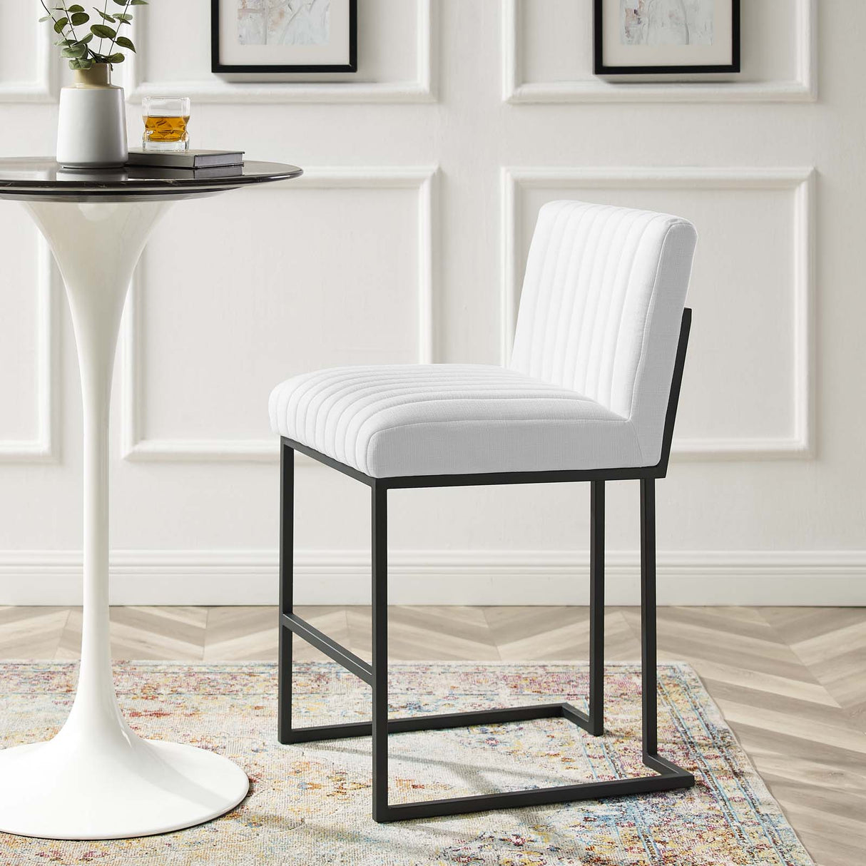 Indulge Channel Tufted Fabric Counter Stool